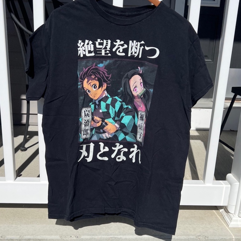 Demon Slayer Kimetsu No Yaiba Tanjiro Nezuko Black Graphic T-Shirt Large Anime